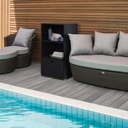 Outsunny Patio Wicker Pool Caddy, PE Rattan Storage Cabinet Holder, Outdoor Towel Rack for Pool for Space Saving Design, Espresso