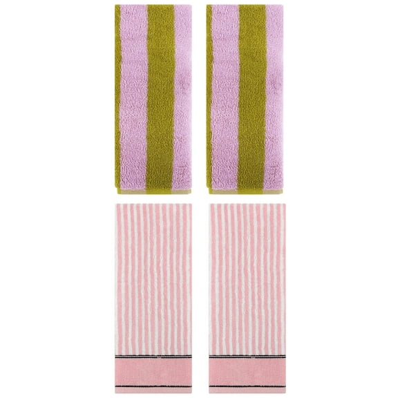 Unique Bargains 4 Pcs Cotton Soft Stripe Hand Towel Pink Brown/Pink 14" x 30"/13" x 29"