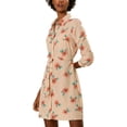 thumbnail image 3 of Vestido de camisa floral con cinturón y botones de solapa para mujer Allegra K S albaricoque, 3 of 8