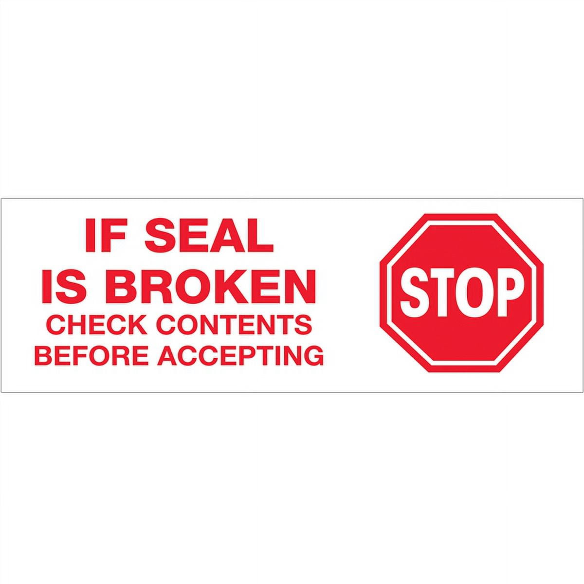 Tape Logic Pre-Printed Packing Tape White - Stop if Seal is Broken 3" x 110 Yard Roll (24 Roll/Case)