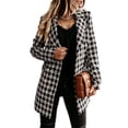 thumbnail image 2 of Chaqueta Informal de Lana con Solapa y Larga para Mujer, con Estampado y Doble Botonadura, A Cuadros y Negro M, 2 of 10