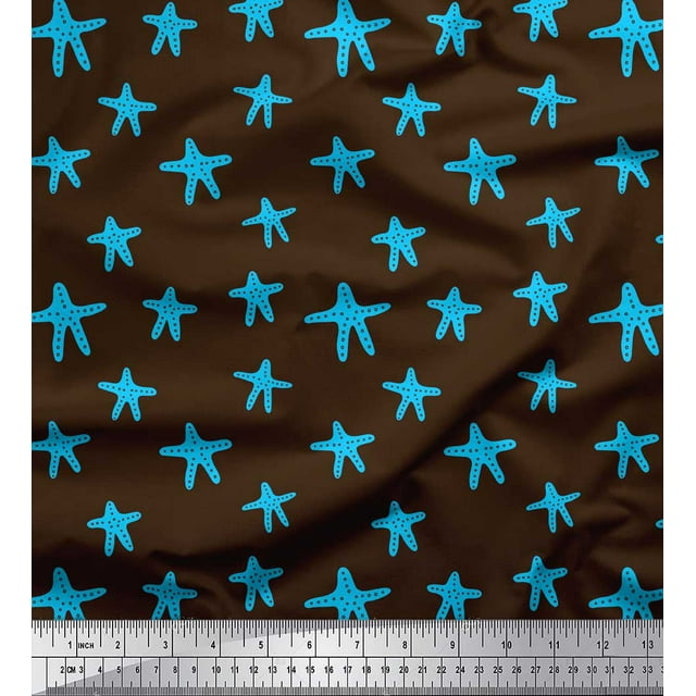 Soimoi Brown Rayon Fabric Starfish Ocean Print Fabric by the Yard 42 Inch Wide