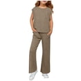 thumbnail image 3 of Paiwinds Girls' Solid Color Ice Silk Sleeveless Tank Top & Pants Set – Soft Ribbed Summer Lounge Outfits for 2-10 Years, C Casual Loose Two-Piece Comfy Wear, 3 of 8