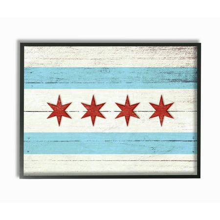 The Stupell Home Decor Collection Chicago Flag Distressed Wood Look Oversized Framed Giclee Texturized Art, 16 x 1.5 x 20