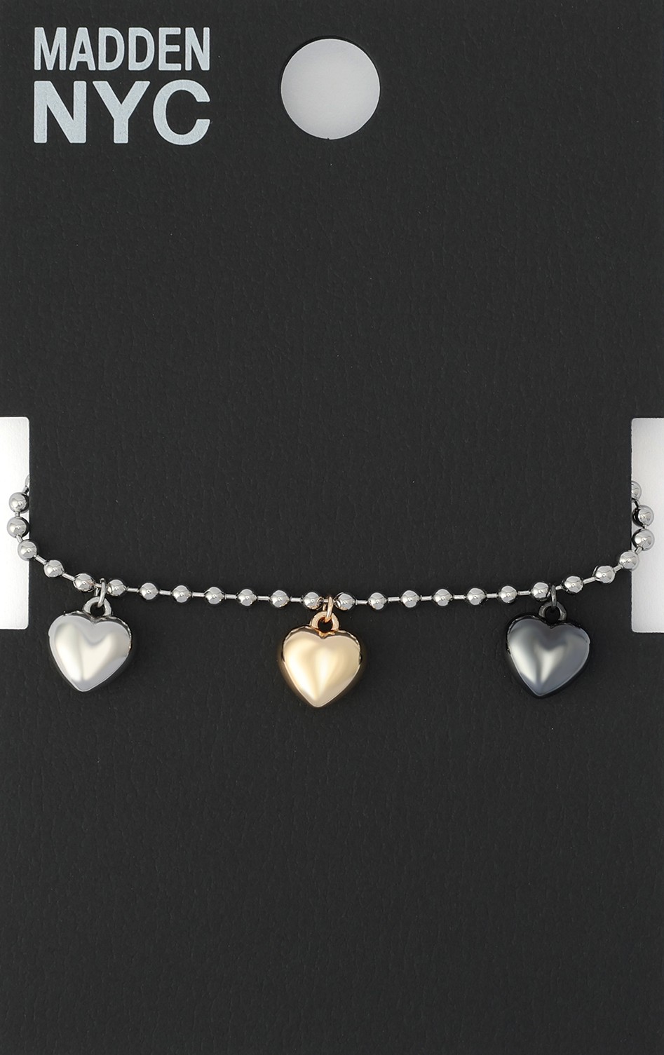Madden NYC Women's Fashion Tri-Tone Heart Charm Bracelet