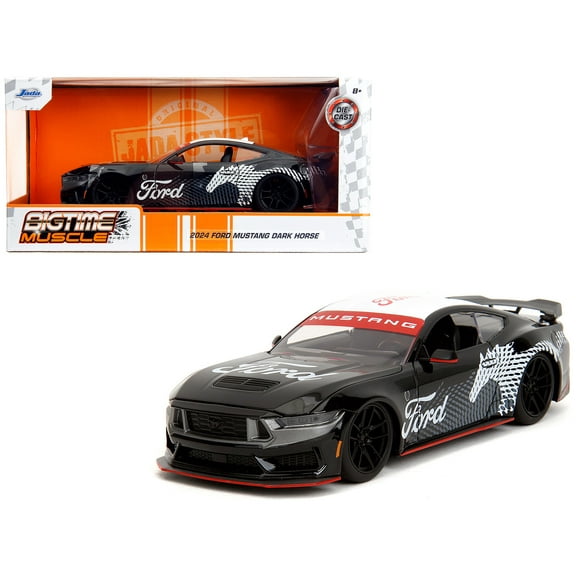 2024 Ford Mustang Dark Horse Black with White Top and "Mustang Horse Graphics" "Bigtime Muscle" Series 1/24 Diecast Model Car by Jada