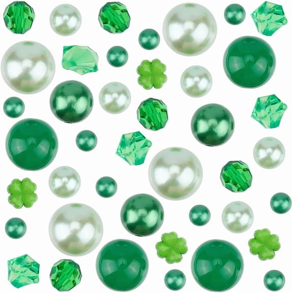 190Pcs 8 Styles St. Patrick's Day Vase Filler Green Acrylic Pearls Shamrocks Ornament Lucky Floating Vase Decor Fillers for Centerpiece Table Decorations Ireland Festival Party Home Decors Green DIY