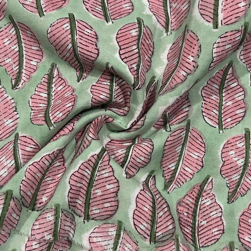 E-Tailor® Hand Block Printed Cotton Fabric by the Yard – 100% Pure Indian Cotton Floral Print Sewing Material for Quilting Dressmaking Apparel DIY Crafts & Home Decor-3 Yard-Floral-Green