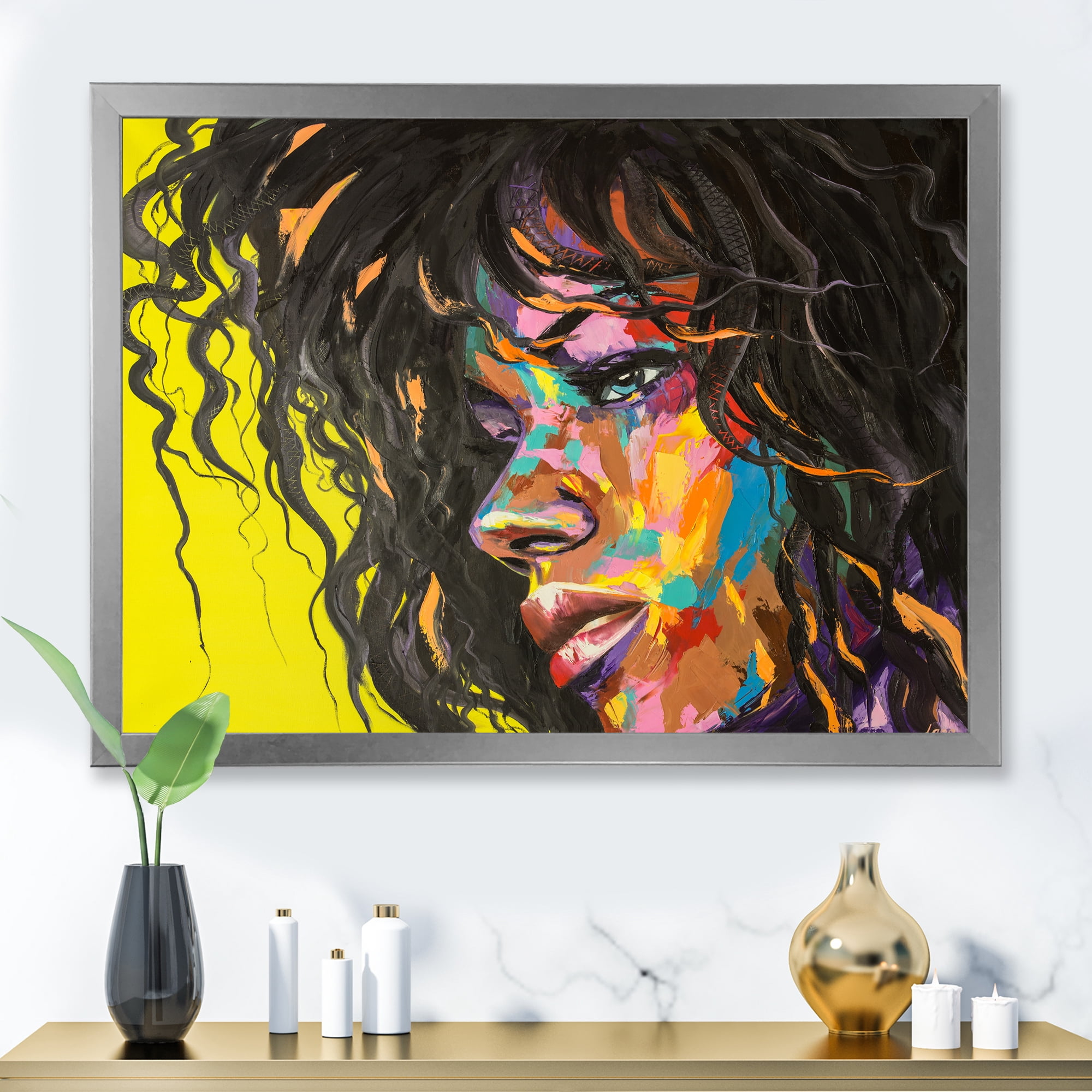 Designart 'Abstract Colorful Fantasy Portrait Of A Young Woman I' Modern Framed Art Print
