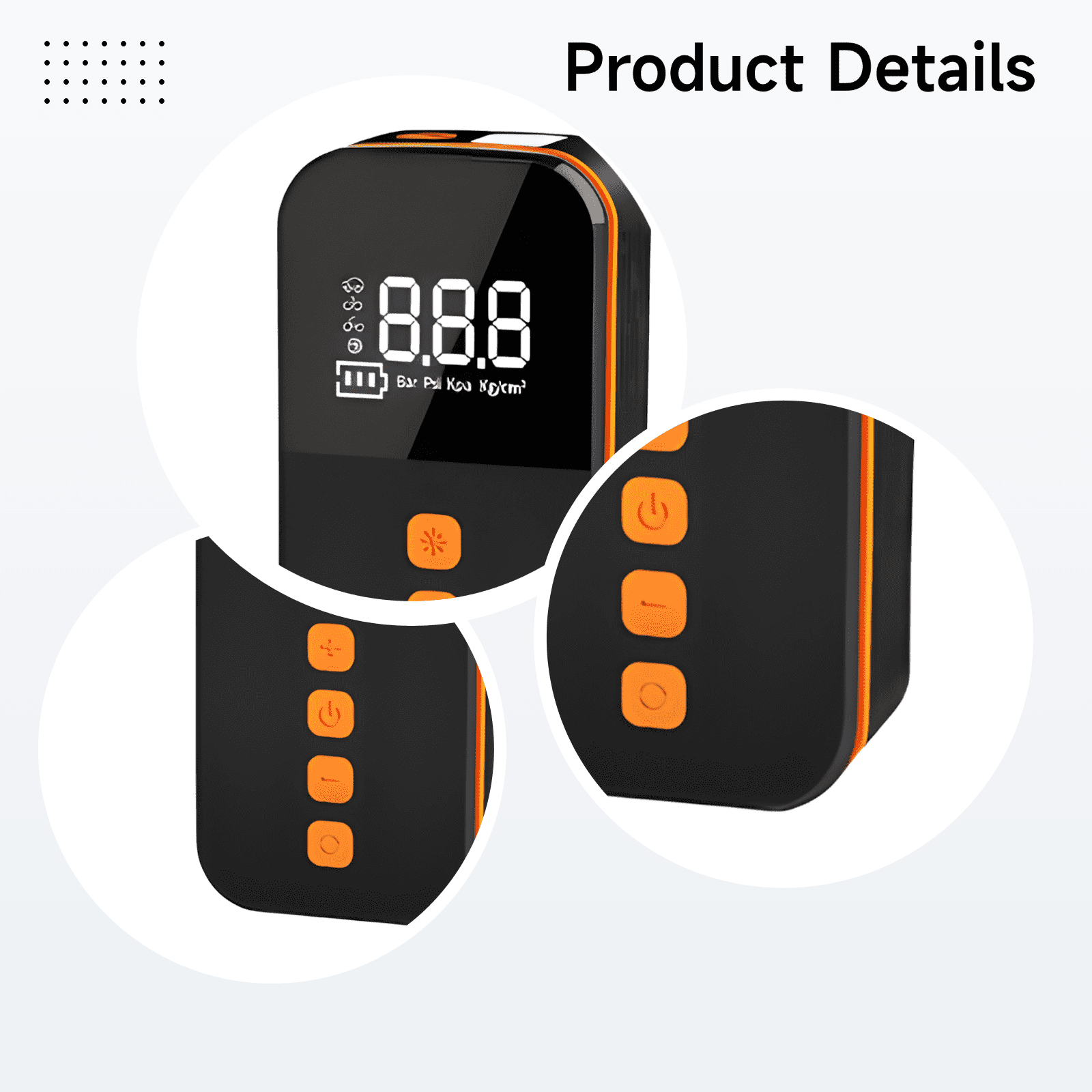 Cordless Portable Air Compressor, Electric Air Pump with Preset Tire Pressure, USB Output, LED Display, High Pressure, 4 Units, 3 Nozzles, Car Tire Inflator