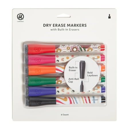 U Brands 6 Count, Fashion Print, Retro Remix, Medium Dry Erase Markers ...