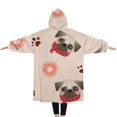 thumbnail image 2 of Oversized Wearable Blanket Hoodie,Pug and Donut Sherpa Blanket Hoodie with Super Pockets,Super Warm Fuzzy Pullover for Women & Men, 2 of 6