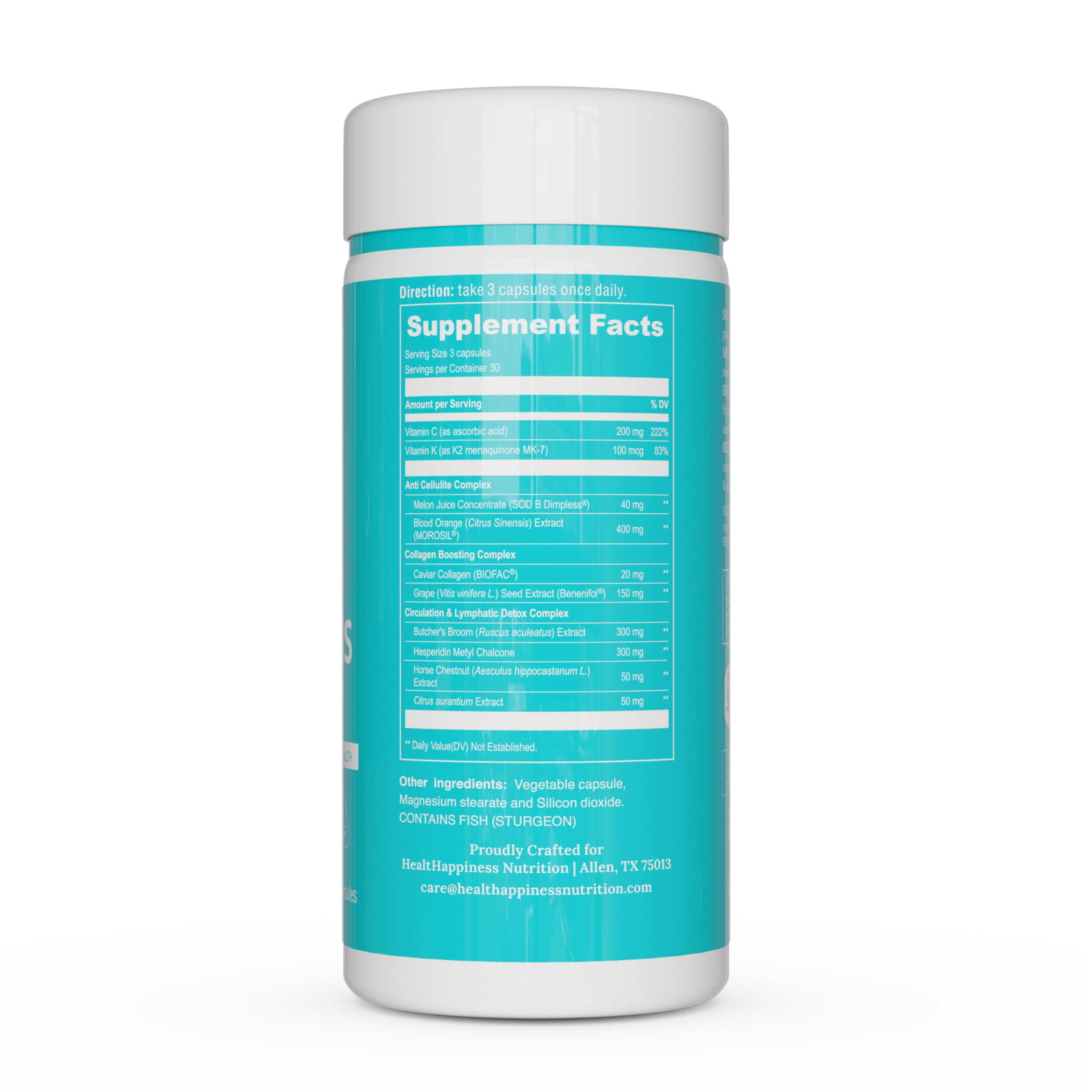 UpNourish Cellulite Vein Health Supplement with Caviar Collagen, SOD DIMPLESS, MOROSIL, Butchers Broom, Horse Chestnut, Leg Wellness and Circulation Support 90ct