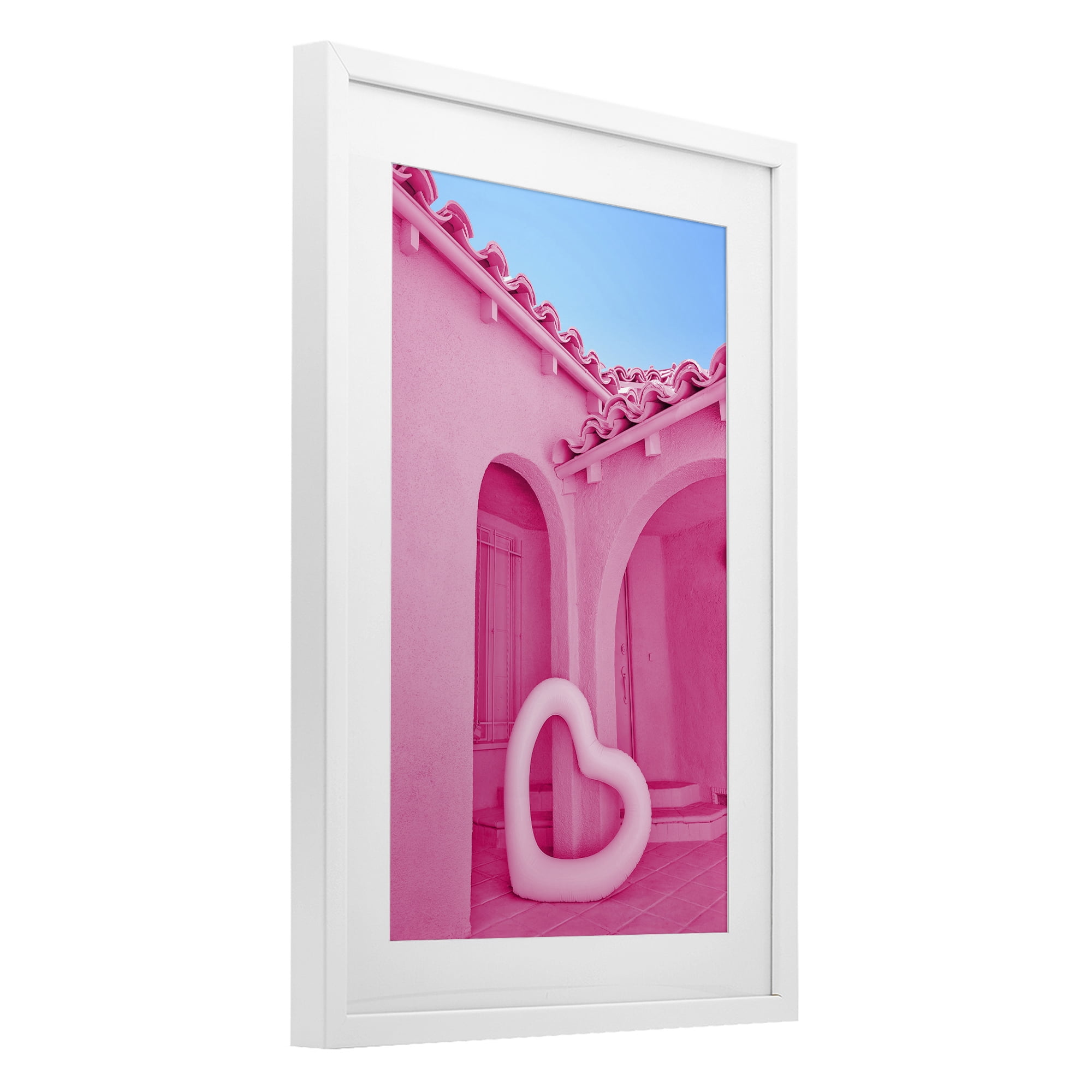 Stupell Industries Pink Pop Heart at Villa White Framed Print Under Glass, design by LISH Creative