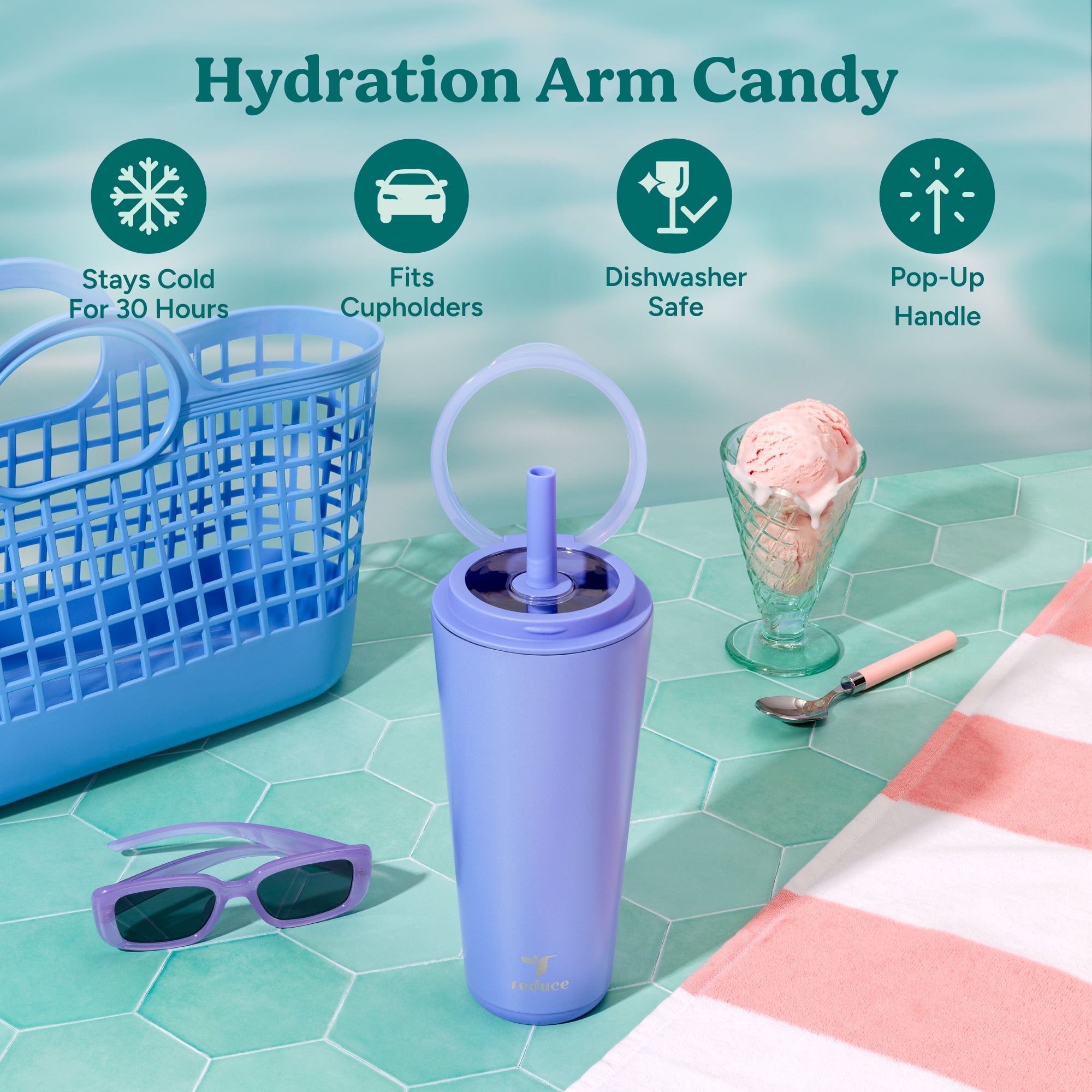 Reduce Halo 30 oz Tumbler with Handle, Blueberry