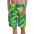 thumbnail image 1 of Palm Leaves Board Shorts Red Flowers Print Beach Short Pants Elastic Waist Comfortable Design Swim Trunks Plus Size 2XL, 1 of 5