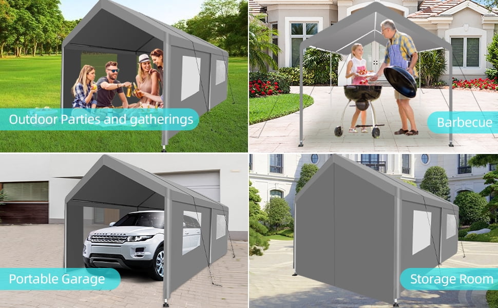 CCBEKIIM 10x20 Carport, Heavy Duty Car Port/Car Tent with Removable Sidewalls, Portable Canopy Tent for SUV, Car, Truck, Boat, Motorcycle Shelter (Beige)