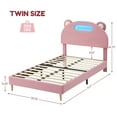 thumbnail image 4 of M optimized Twin Bed Frame Upholstered Platform with LED Lights Bear-shape Headboard, Wooden Slats Support, No Box Spring Needed Platform Bed Frame, 4 of 7