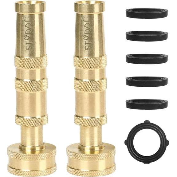 STYDDI 2 Pack Adjustable Twist Brass Hose Nozzle, 4" Heavy Duty Solid Brass Garden Hose Nozzle, up to 200 PSI, 3/4" GHT Thread,