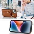 thumbnail image 2 of Crossbody Strap Wallet Case for iPhone 14 Plus with Wrist Strap, 360° Rotating Ring Kickstand & Card Holder PU Leather Purse Magnetic Snap Zipper Case Cover for iPhone 14 Plus, Brown, 2 of 9