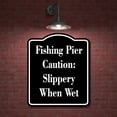 thumbnail image 2 of Fishing Pier Caution Slippery When Wet BLACK Aluminum Composite Sign 20''x24'', 2 of 9
