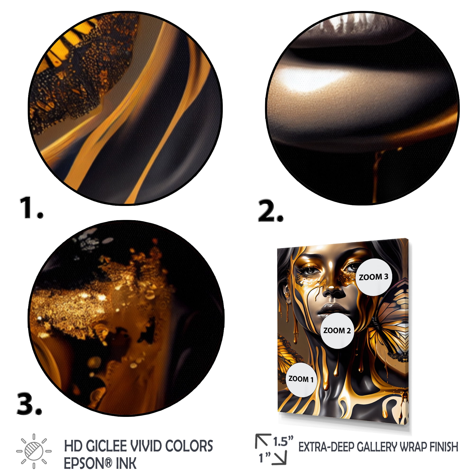 Designart Attractive Woman With Gold Butterflies II Canvas Wall Art