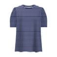 thumbnail image 3 of yillto Womens Blouse Puff Short Sleeve Striped Printed Tops Crew Neck Tunic Shirts Summer Clothes, 3 of 5