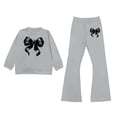 thumbnail image 4 of Shadoumai Girls Clothes 2 Piece Long Sleeve Lace Bow Print Tops Flared Pants Set Little Girl Outfits Size 7-14, 4 of 5