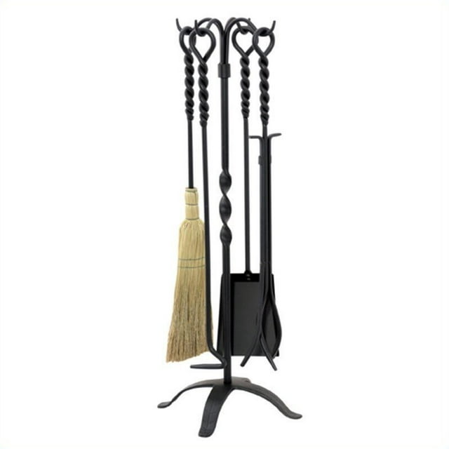 Uniflame 5 Piece Twist Black Wrought Iron Fireset