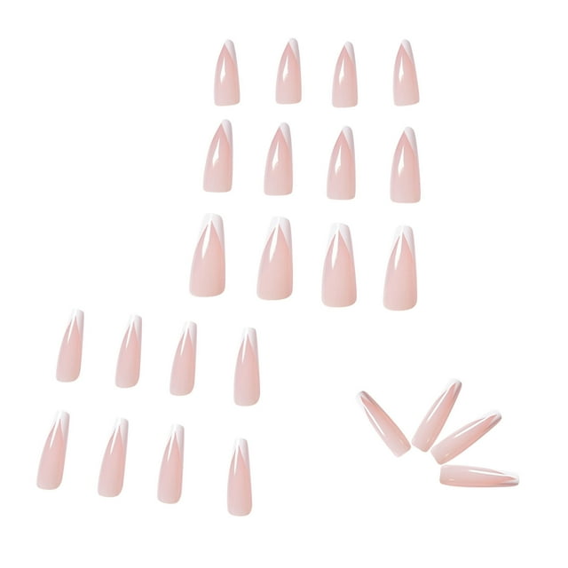 DPTALR 24pcs Diamond Long Glossy Coffin Flash Fake Nails Press on Nail False Tips