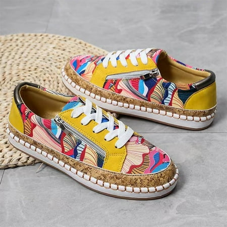 

SHENGXINY Women Sneakers Print Pattern Lace-Up Platform Shoes Fashion Colorful Casual Single Footwear Low Top Light Walk Vulcanized Shoes