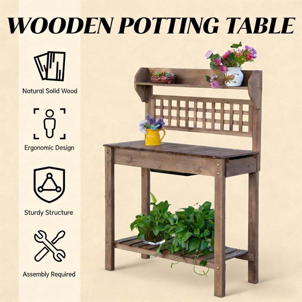 Garden Work Bench、Open Shelf Storage