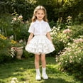 thumbnail image 6 of CPNG Girls Ruffled Layered Cake Skirt Sweet Elastic High Waist Solid Color A-line Casual Cute Skirts Princess Skirts(White,5-6 Years), 6 of 8