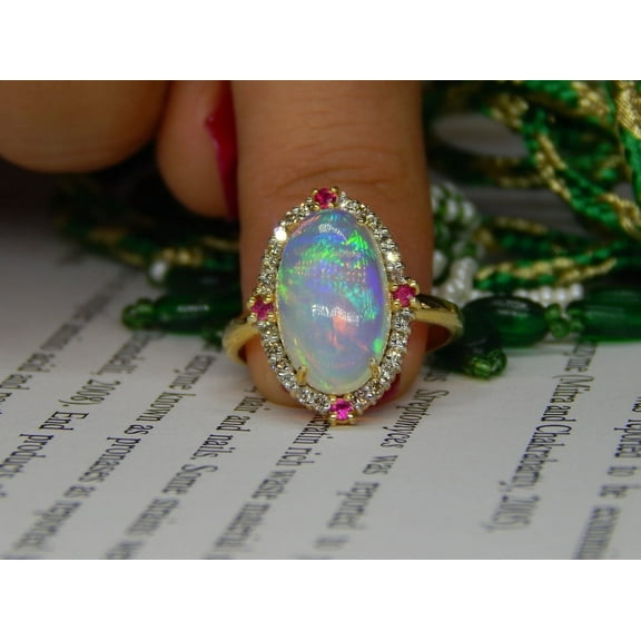 ArtpalaceByMitika Natural Fire Opal And Ruby Round Ring 925 Sterling Silver, 14k Yellow Gold Plated, Promise Ring, Wedding ,Birthstone Ring