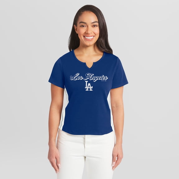 Women's WEAR by Erin Andrews Royal Los Angeles Dodgers Notch Neck Cropped T-Shirt