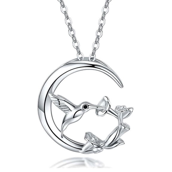 Hummingbird Pendant Necklace with Flowers Bird Animal Jewelry Gift for Women