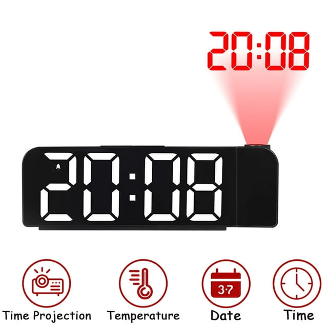 HLONK Réveil Projection Rotation 180 Degrés 12/24H Horloge Numérique LED USB Rechargeable Projecteur de Plafond