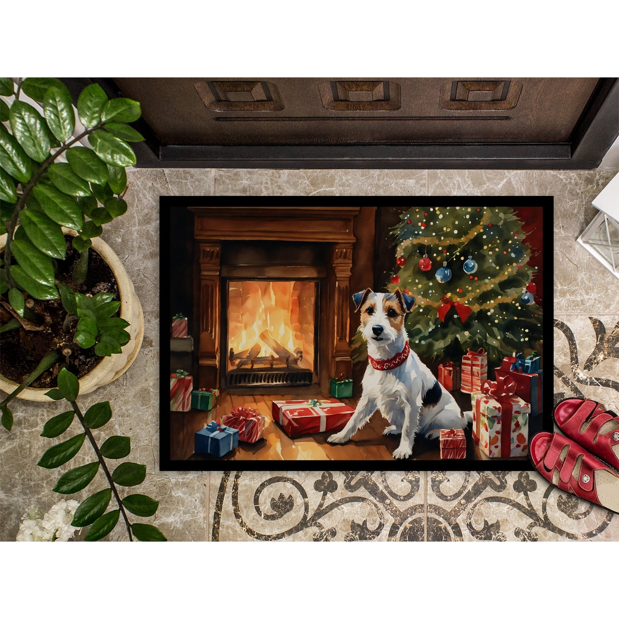 Carolines Treasures DAC2682MAT 18 x 27 in. Jack Russell Terrier Cozy Christmas Doormat