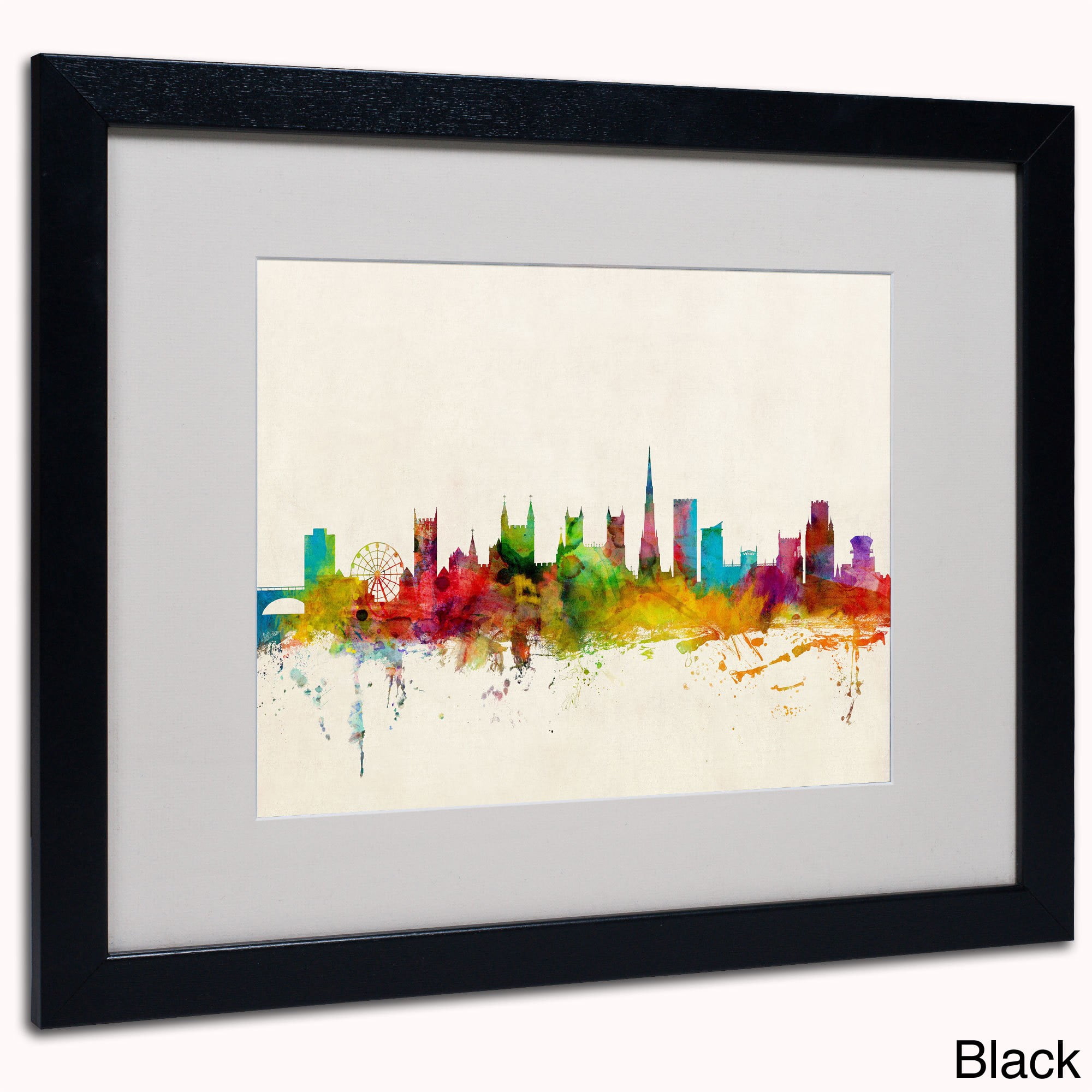 Trademark Michael Tompsett "Bristol England Skyline III" Art, White Matte W/Wood Frame, 16" x 20"