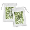 thumbnail image 1 of Bamboo Print Fabric Pouch Set of 2, Fresh Green Plant with Leaves in Garden Nature Growth Ecology Feng Shui Theme, Drawstring Bag for Toiletries Masks and Favors, 9" x 6", Green White, by Ambesonne, 1 of 2