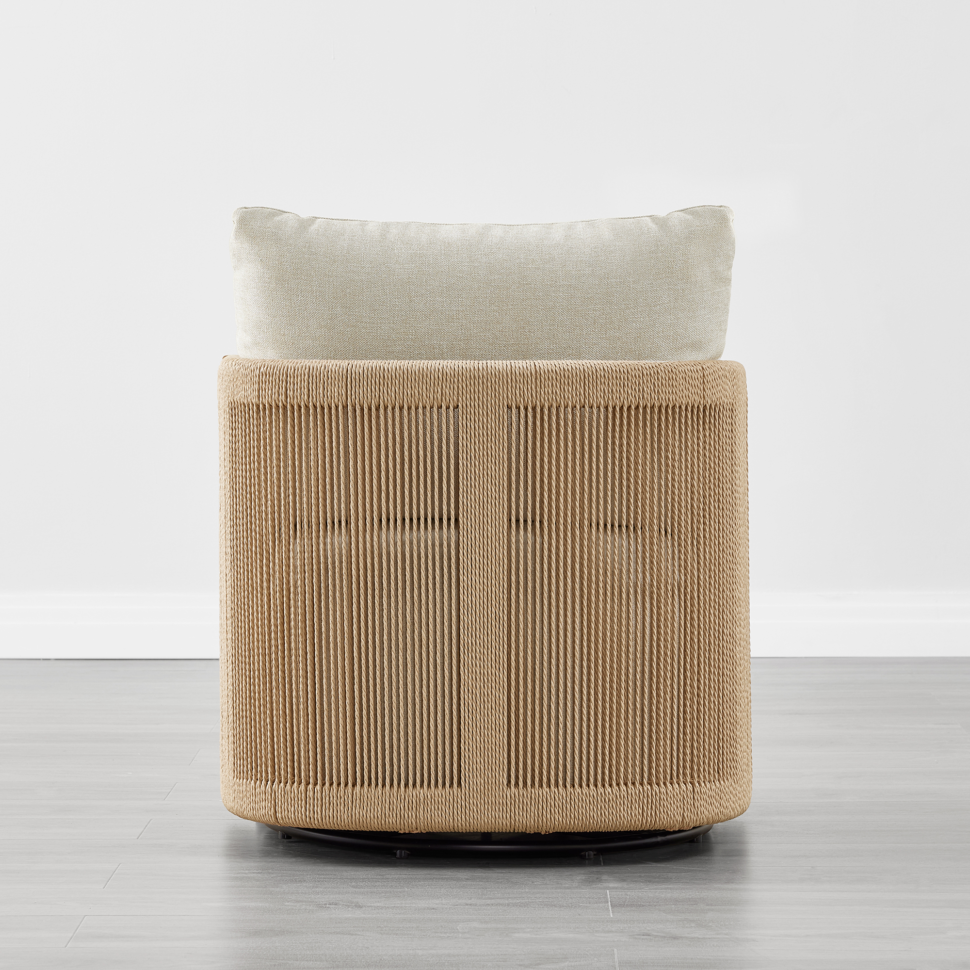 Spruce & Spring Boho Swivel Accent Chair with Hand-Woven Paper Cord and Solid Wood Frame, Single, Linen