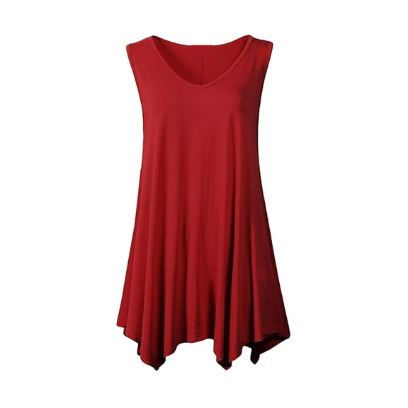 Aayomet Womens Casual Sleeveless Womens V Neck Tank Tops Sleeveless Henley Shirts Button Up Ribbed Long Tunic Tees,Red L