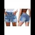 thumbnail image 1 of Shorts Vaqueros Desgastados de Tiro Medio-Alto para Mujer, con Bolsillos y Dobladillo Doblado, Informales, de Verano Azul S, 1 of 7
