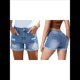 thumbnail image 1 of Shorts Vaqueros Desgastados de Tiro Medio-Alto para Mujer, con Bolsillos y Dobladillo Doblado, Informales, de Verano Azul L, 1 of 7