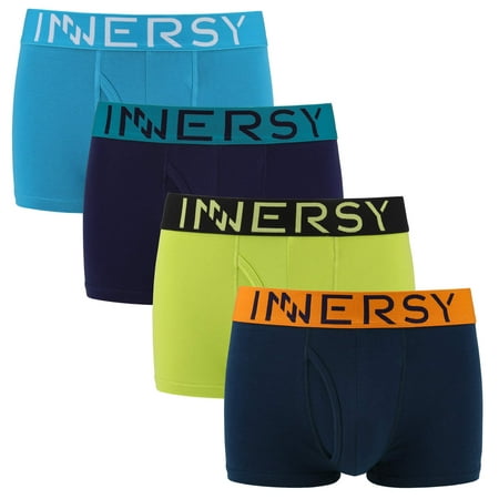 INNERSY Mens Underwear Boxer Briefs with Fly Cotton Stretch Low Rise Trunks Pack of 4 (M, Multi Colors)