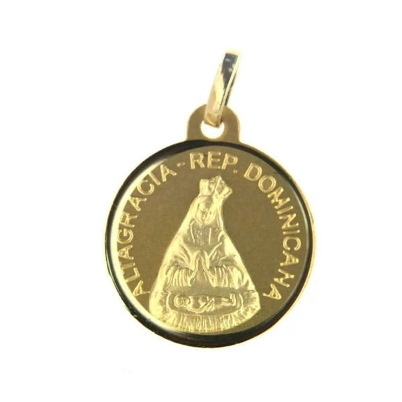 18K Solid Yellow Gold Our Lady of Altagracia Medal (16 mm)