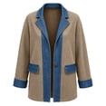 thumbnail image 5 of TGSLY Denim Patchwork Jacket for Women Notched Lapel Long Sleeve Ribbed Knit Blazer Dressy Casual Solid Color Single Breasted Button Coat with Pockets L, 5 of 9