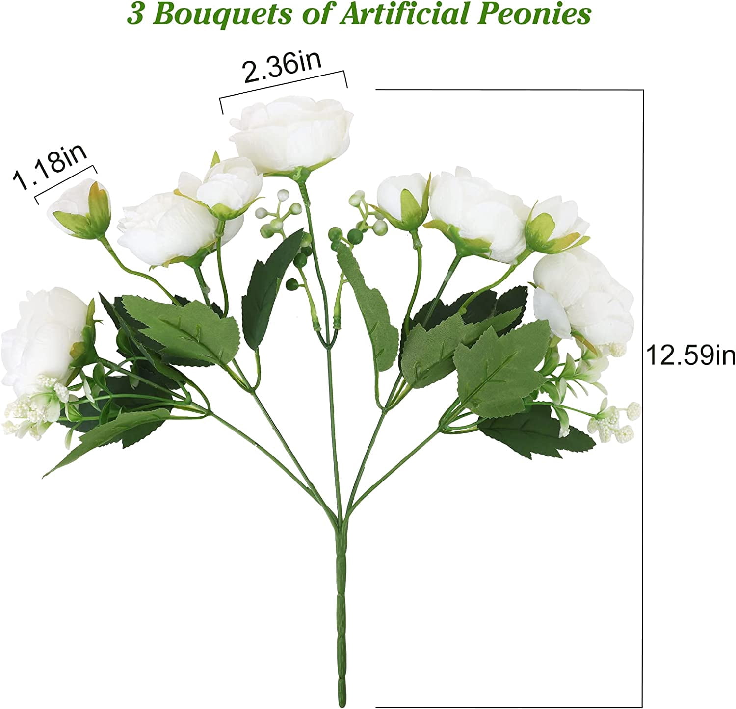 White Artificial Flowers Fake Flowers Bulk, 6 Bundles, Faux White Silk Peonies Bouquet for Farmhouse Home Vase Boho Wedding Table Centerpiece Decoration