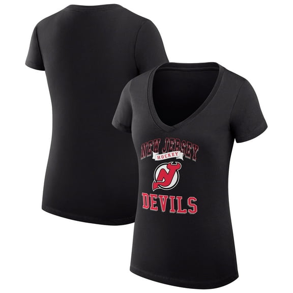 Women's G-III 4Her by Carl Banks Black New Jersey Devils Super-Slim Fit Lightweight Team Logo Graphic V-Neck T-Shirt
