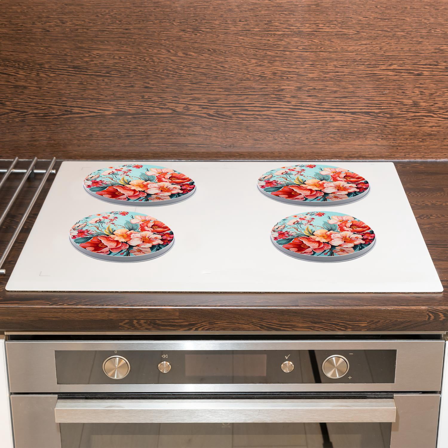 Metal Stove Burner Covers 4 Pcs Metal Round Stove Burner Covers 8Inch And 10Inch ,Beautiful Roses Floral pattern, for Home Decor Cooktop Decorative